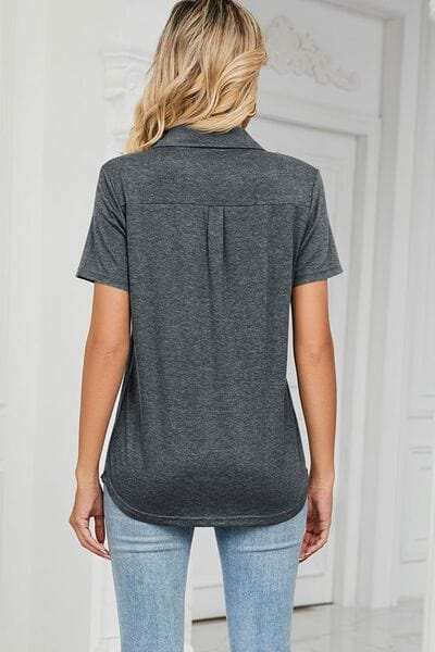 Johnny Collar Short Sleeve Blouse - Trendsi - Flyclothing LLC