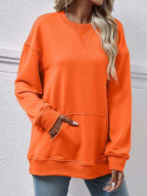 Round Neck Long Sleeve Sweatshirt - Trendsi - Flyclothing LLC