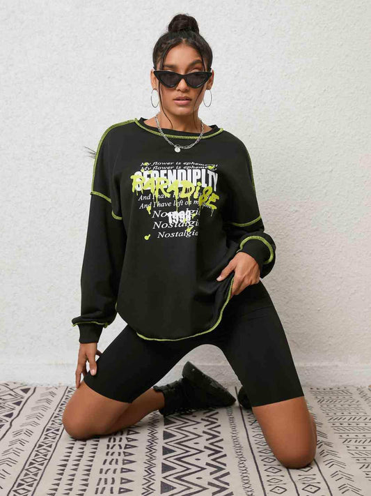 Graphic Round Neck Sweatshirt - Trendsi - Flyclothing LLC