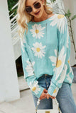 Daisy Print Openwork Round Neck Sweater - Trendsi - Flyclothing LLC