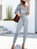 Buttoned Half Sleeve Round Neck Jumpsuit - Trendsi - Flyclothing LLC