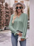Eyelet V-Neck Flounce Sleeve Blouse - Trendsi - Flyclothing LLC