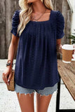 Eyelet Square Neck Puff Sleeve T-Shirt - Trendsi - Flyclothing LLC