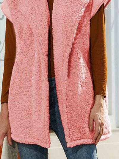 Fuzzy Collared Neck Button Up Vest Coat - Trendsi - Flyclothing LLC