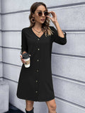 Button Down V-Neck Mini Dress - Trendsi - Flyclothing LLC