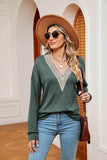 Contrast V-Neck Long Sleeve Blouse - Trendsi - Flyclothing LLC