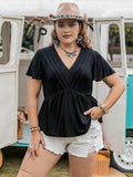 Plus Size V-Neck Flutter Sleeves Blouse - Trendsi - Flyclothing LLC
