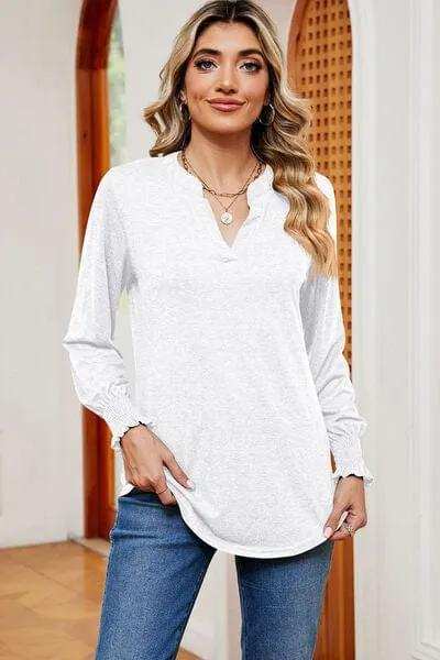 Notched Lantern Sleeve T-Shirt - Trendsi - Flyclothing LLC
