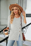 Buttoned Long Sleeve Slit Top - Trendsi - Flyclothing LLC