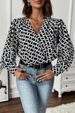 Geometric V-Neck Long Sleeve Blouse - Trendsi - Flyclothing LLC