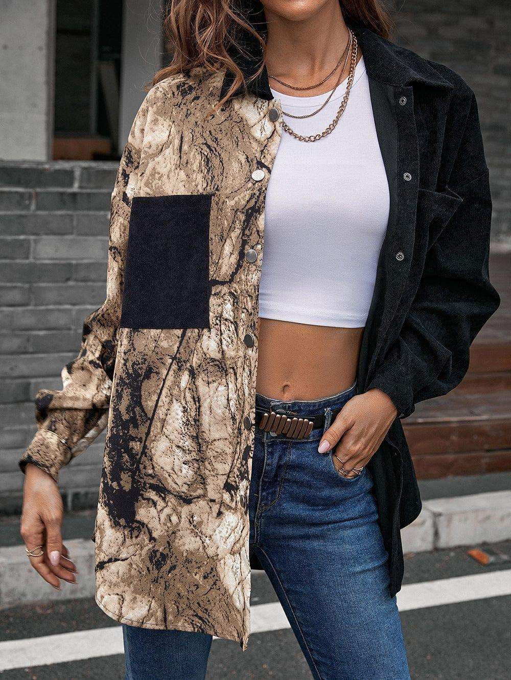 Collared Neck Contrast Color Dropped Shoulder Shirt - Trendsi - Flyclothing LLC