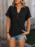 Eyelet Notched Short Sleeve T-Shirt - Trendsi - Flyclothing LLC