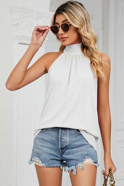 Tied Grecian Neck Tank - Trendsi - Flyclothing LLC