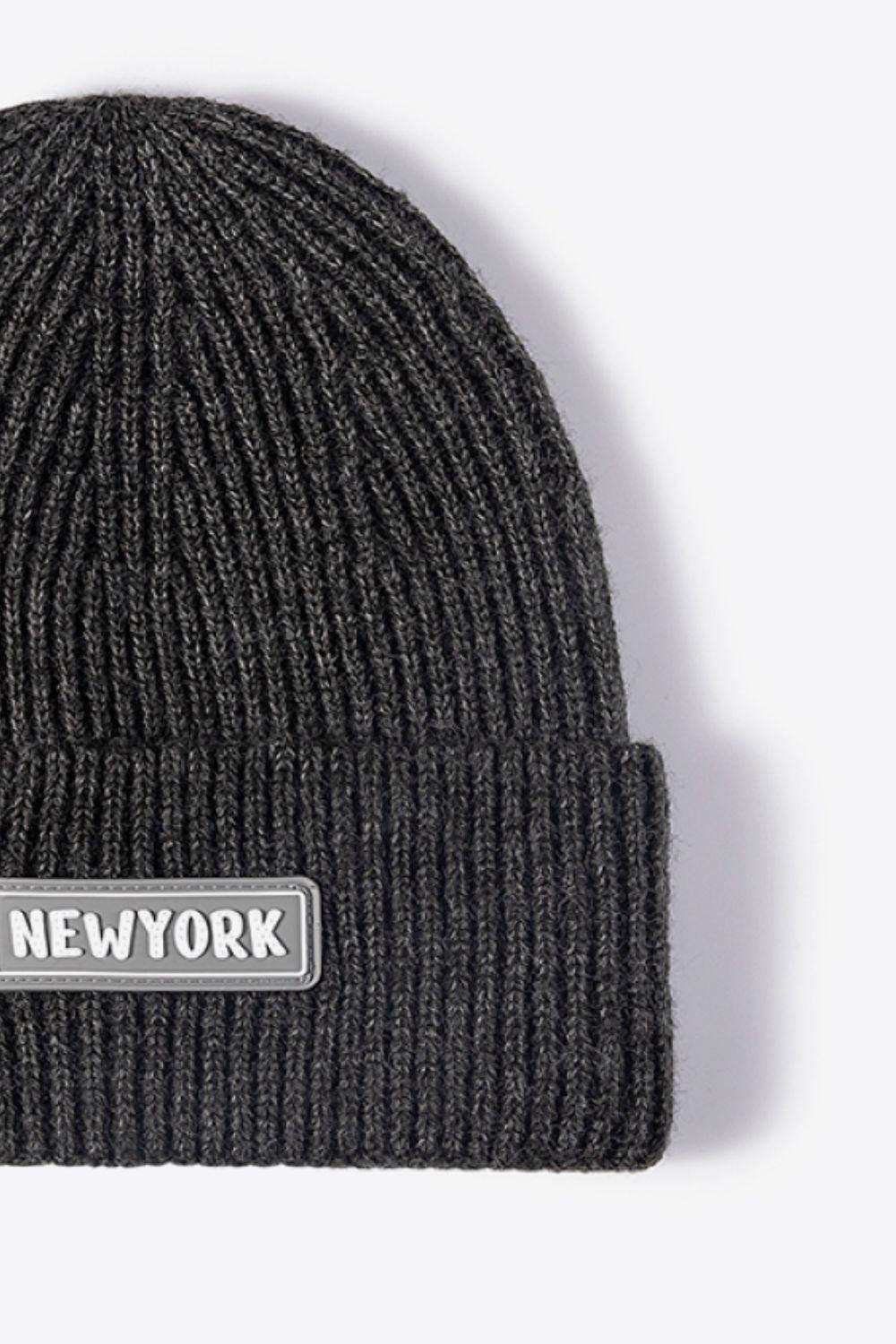 NEWYORK Patch Rib-Knit Cuffed Beanie - Trendsi - Flyclothing LLC
