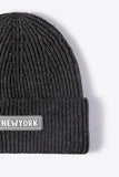 NEWYORK Patch Rib-Knit Cuffed Beanie - Trendsi - Flyclothing LLC