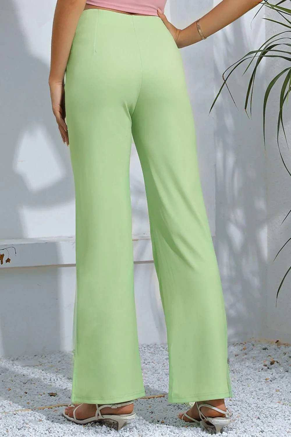 Slit High-Rise Flare Pants - Trendsi - Flyclothing LLC