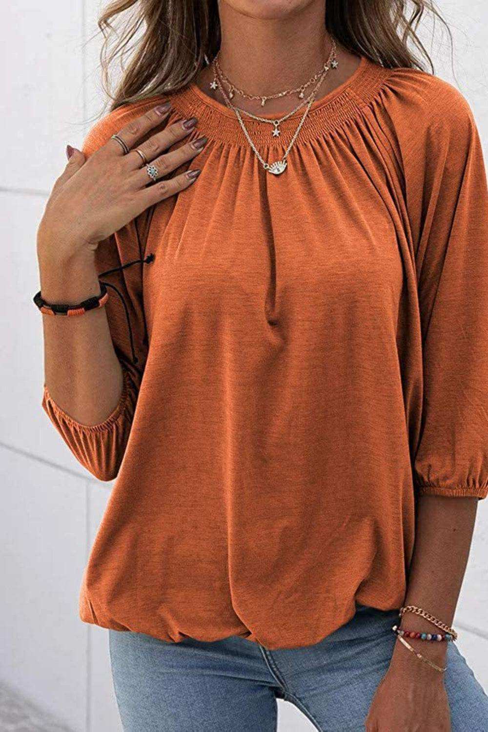 Gathered Detail Round Neck T-Shirt - Trendsi - Flyclothing LLC