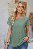 Eyelet Round Neck Rolled Short Sleeve T-Shirt - Trendsi - Flyclothing LLC