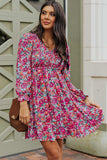 Floral Smocked V-Neck Flounce Sleeve Dress - Trendsi - Flyclothing LLC