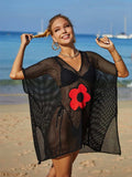 Openwork Flower V-Neck Short Sleeve Cover Up - Trendsi - Flyclothing LLC