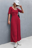 Scoop Neck Half Sleeve Wide Leg Jumpsuit - Trendsi - Flyclothing LLC