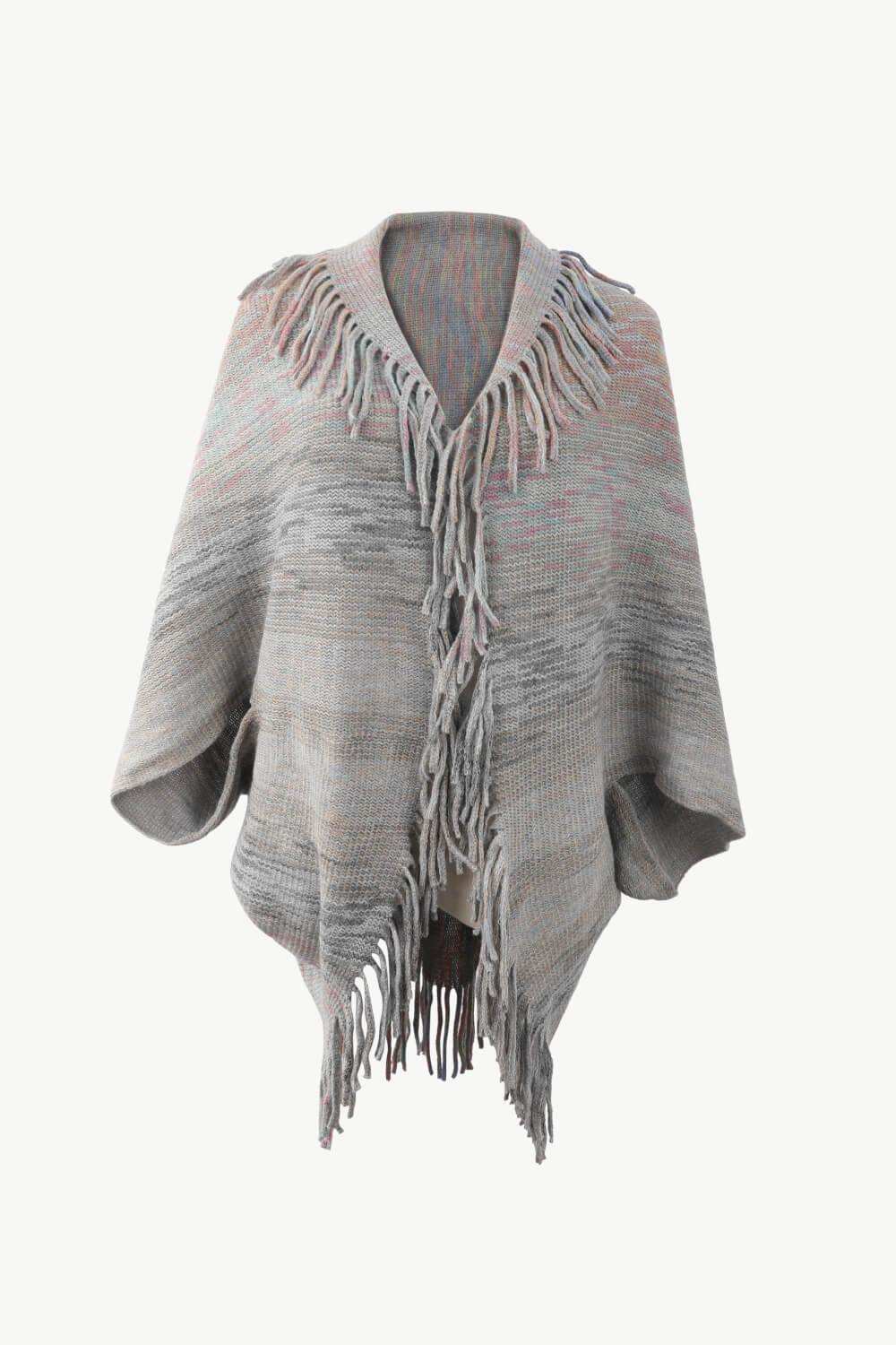 Multicolored Fringe Trim Poncho - Trendsi - Flyclothing LLC