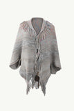 Multicolored Fringe Trim Poncho - Trendsi - Flyclothing LLC
