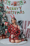 Christmas Asymmetrical Neck Long Sleeve Dress - Trendsi - Flyclothing LLC