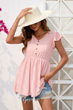 Decorative Button V-Neck Cap Sleeve Blouse - Trendsi - Flyclothing LLC