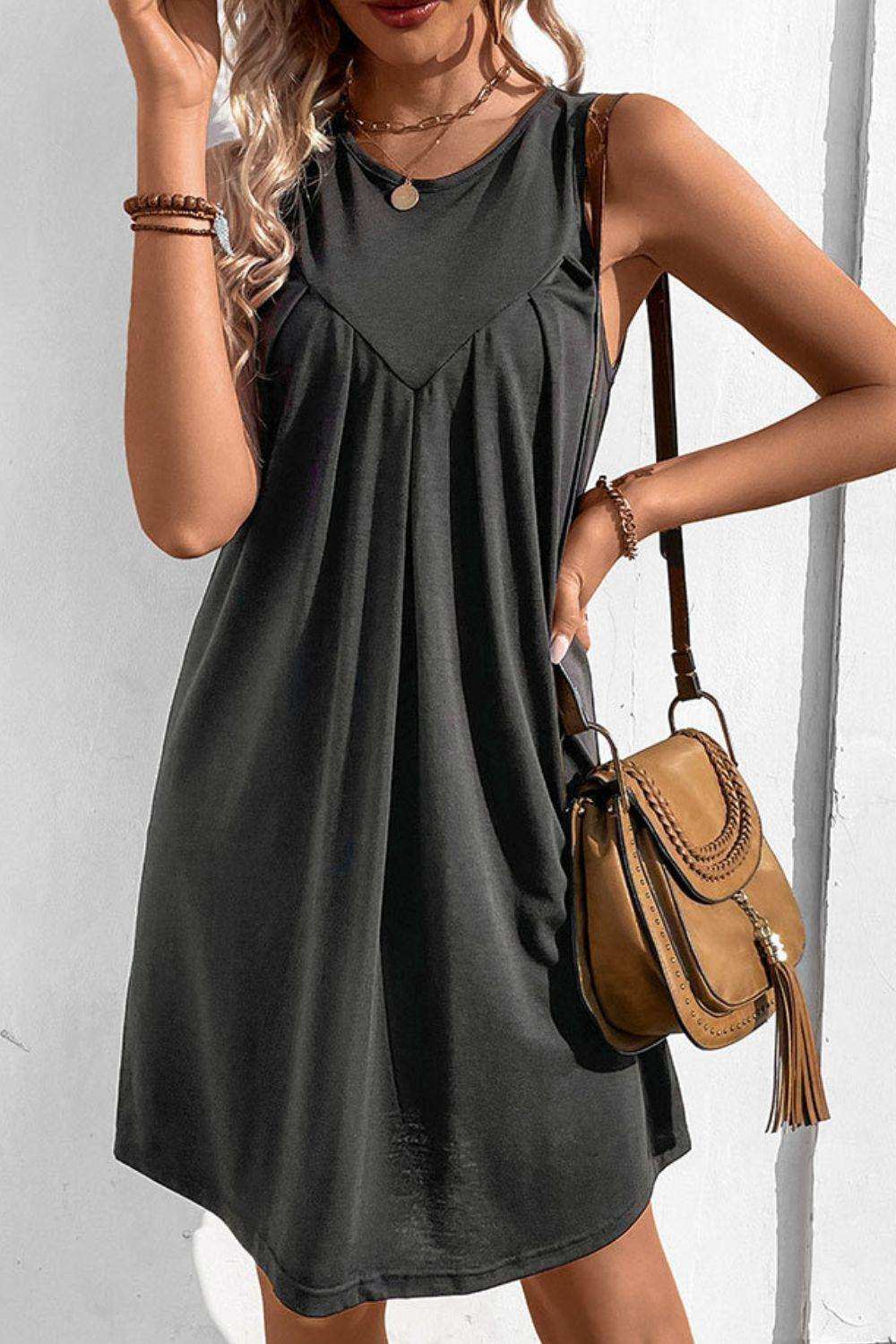 Round Neck Sleeveless Mini Dress - Trendsi - Flyclothing LLC