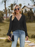 V-Neck Flounce Sleeve Blouse - Trendsi - Flyclothing LLC