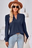 Ruched Notched Long Sleeve T-Shirt - Trendsi - Flyclothing LLC