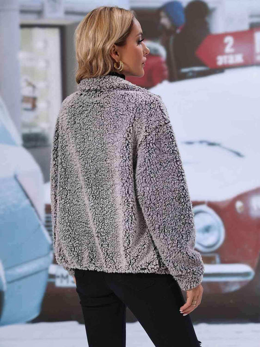 Zip-Up Collared Jacket with Pockets - Trendsi - Flyclothing LLC