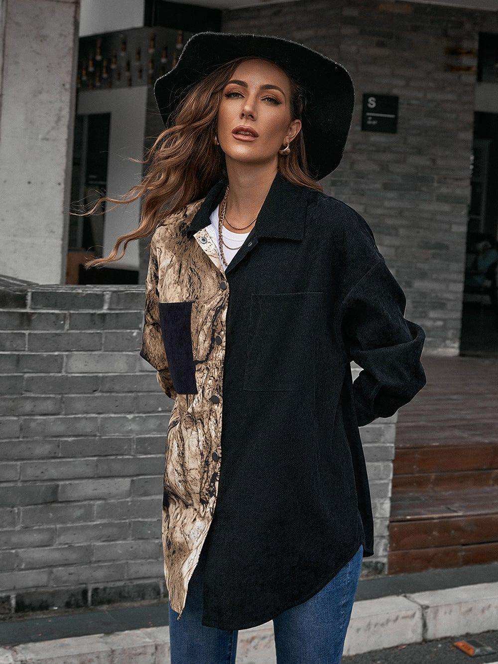 Collared Neck Contrast Color Dropped Shoulder Shirt - Trendsi - Flyclothing LLC