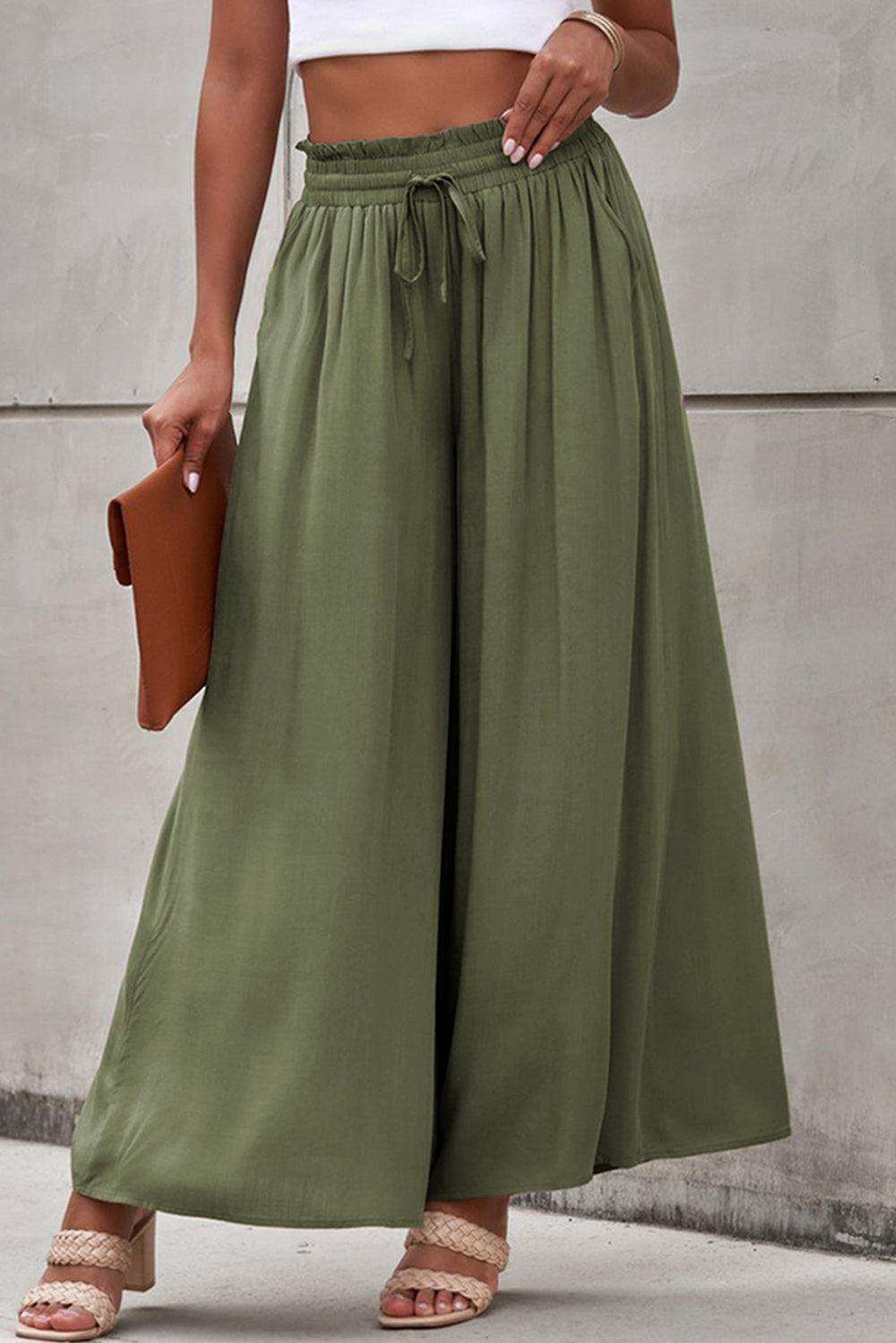 Drawstring Waist Wide Leg Pants - Trendsi - Flyclothing LLC
