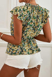 Floral Mock Neck Flutter Sleeve Peplum Top - Trendsi - Flyclothing LLC