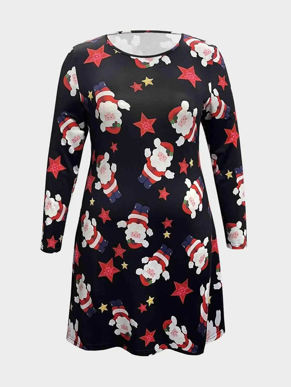 Plus Size Santa Printed Round Neck Dress - Trendsi - Flyclothing LLC