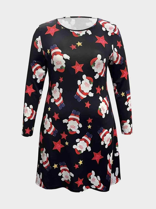 Plus Size Santa Printed Round Neck Dress - Trendsi - Flyclothing LLC