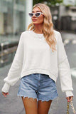 Round Neck Drop Shoulder Long Sleeve Sweater - Trendsi - Flyclothing LLC