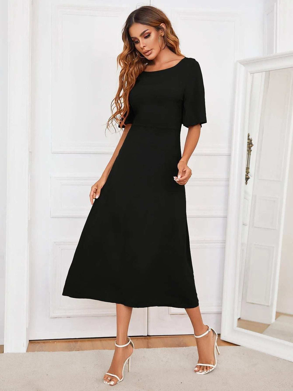 Round Neck Cutout Half Sleeve Dress - Trendsi - Flyclothing LLC