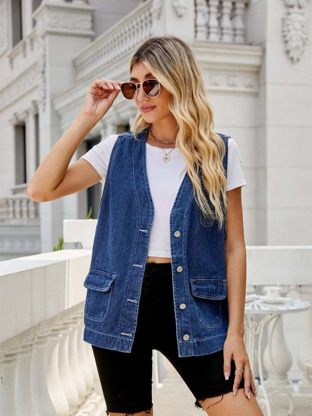 Button Down Denim Vest - Trendsi - Flyclothing LLC