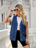 Button Down Denim Vest - Trendsi - Flyclothing LLC