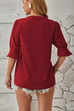 Notched Half Sleeve T-Shirt - Trendsi - Flyclothing LLC