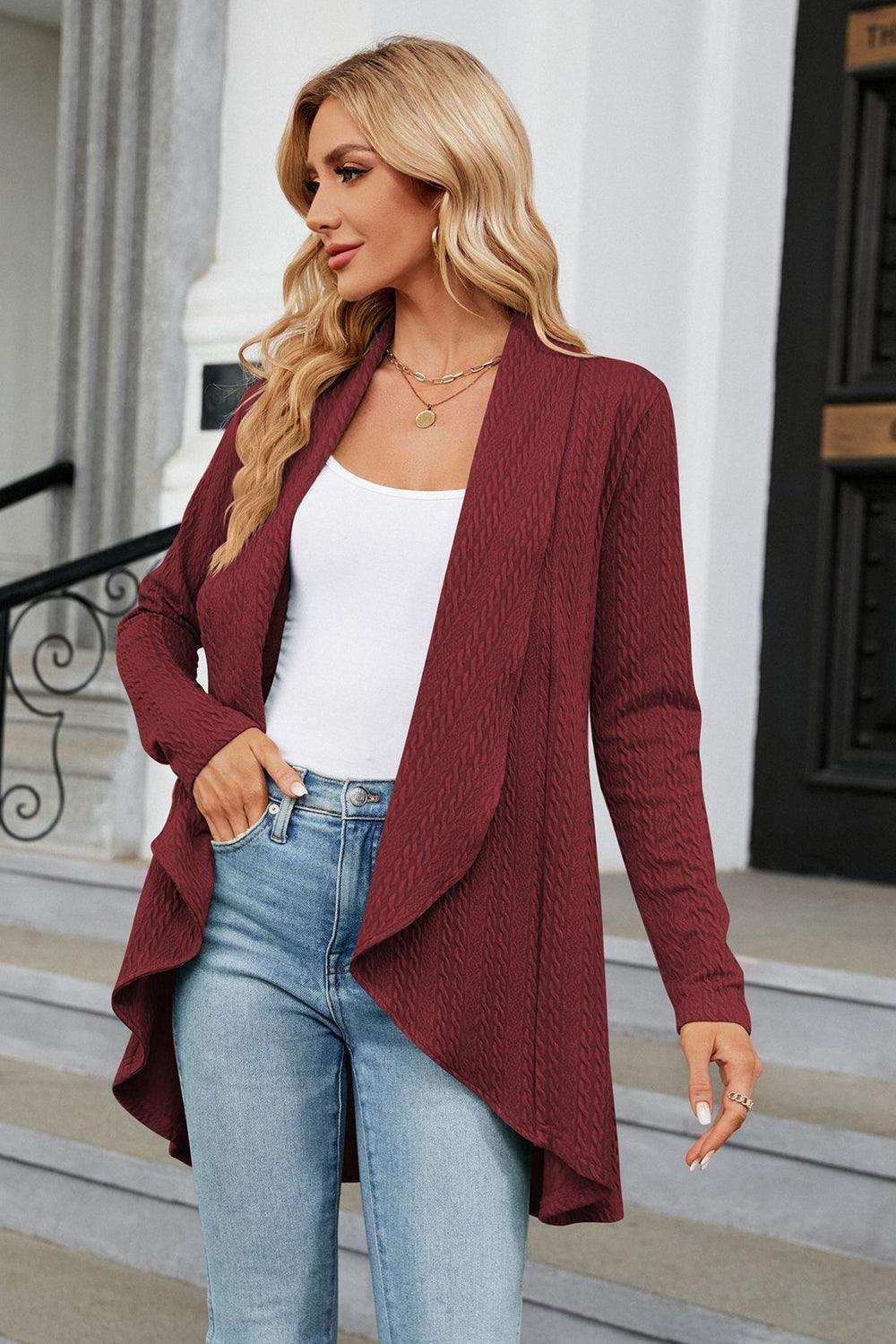 Open Front Long Sleeve Cardigan - Trendsi - Flyclothing LLC