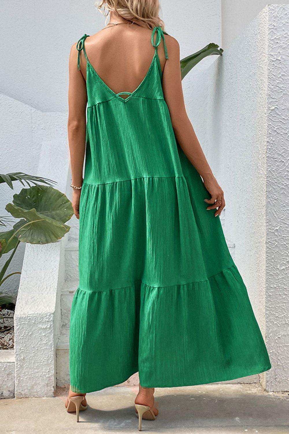 Tie-Shoulder Tiered Maxi Dress - Trendsi - Flyclothing LLC