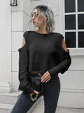 Cold-Shoulder Ribbed Trim Sweater - Trendsi - Flyclothing LLC