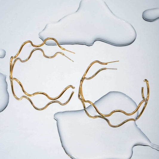 Stainless Steel Wave Shape C-Hoop Earrings - Trendsi - Flyclothing LLC