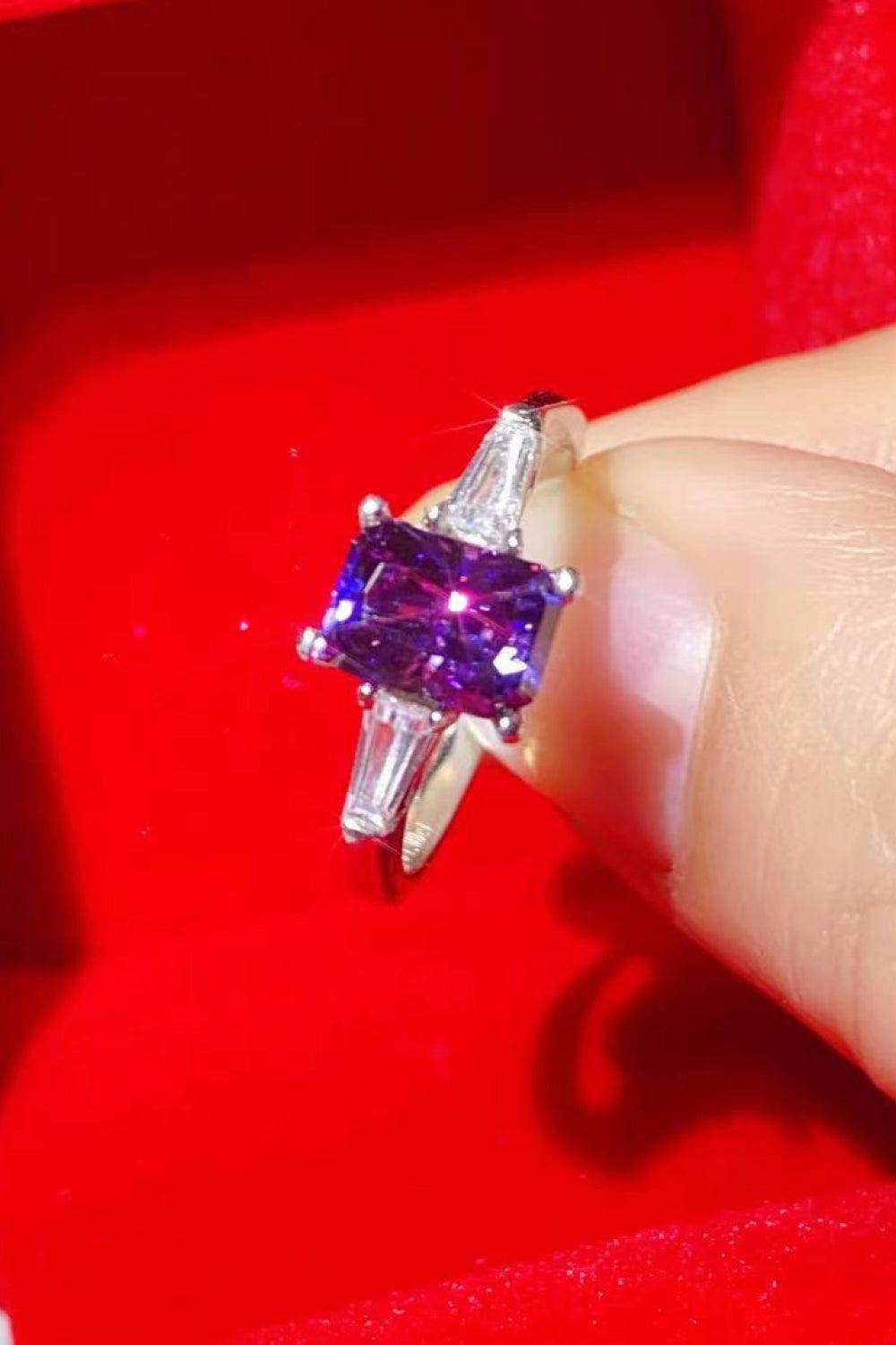 1 Carat Moissanite Platinum-Plated Rectangle Ring in Purple - Trendsi - Flyclothing LLC
