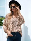 Printed V-Neck Balloon Sleeve Blouse - Trendsi - Flyclothing LLC