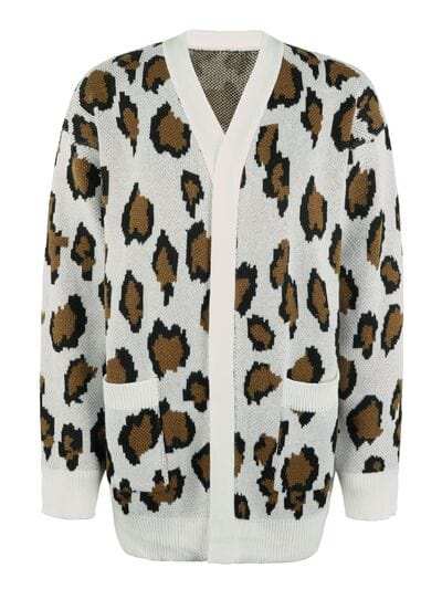 Leopard Open Front Dropped Shoulder Cardigan - Trendsi - Flyclothing LLC